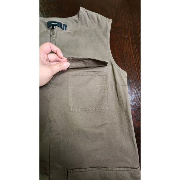 Theory Sz 0 Utilitarian Chino Shift Shirt Dress‎ Pockets Green Brown Sleeveless - Picture 6 of 7